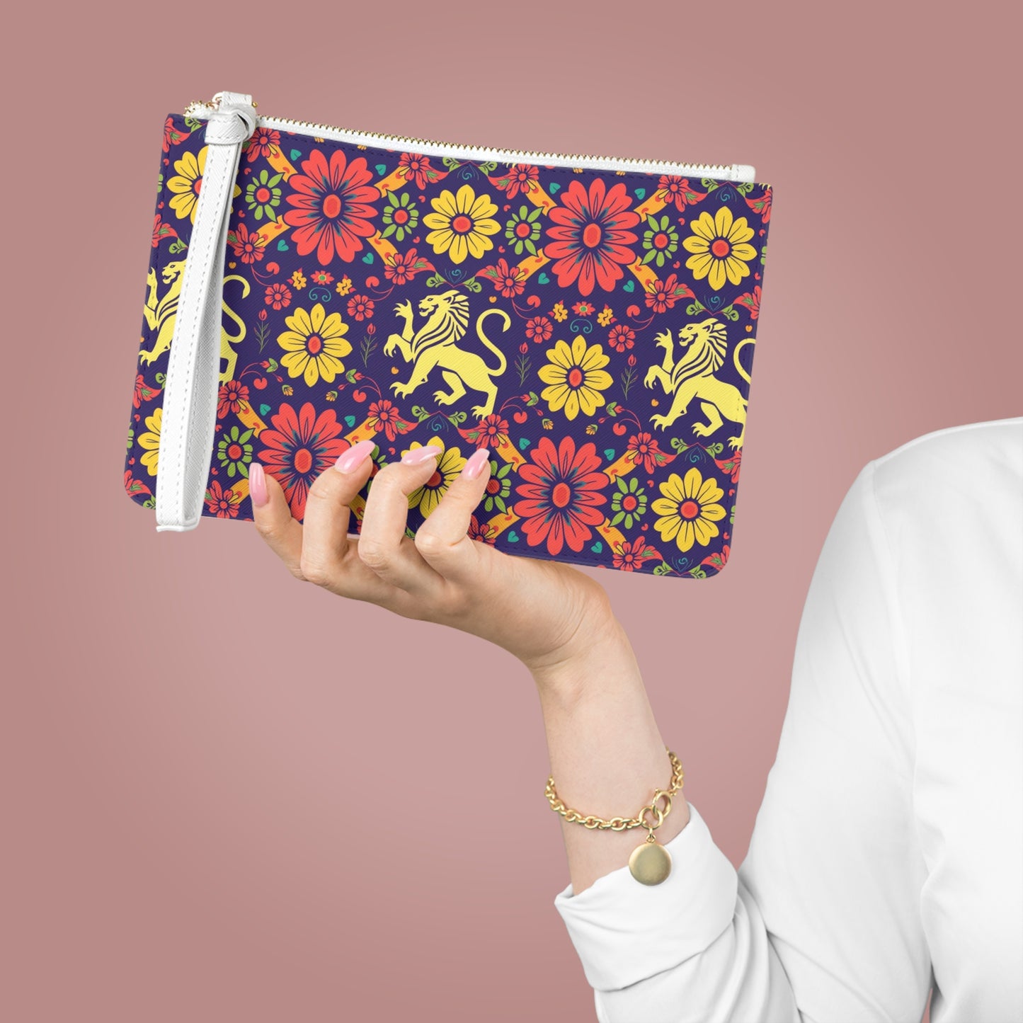 Clutch Bag, Leo, Zodiac v1, Flower Pattern
