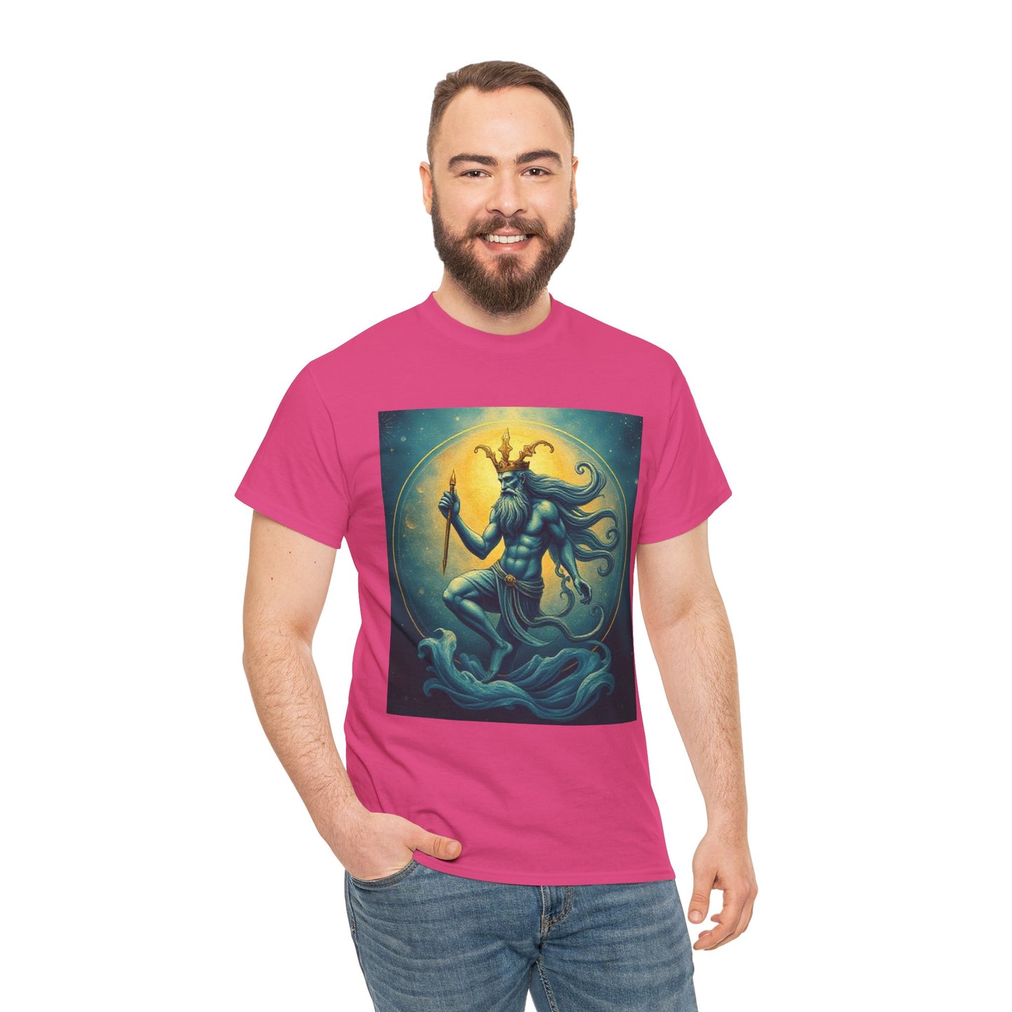 Unisex Heavy Cotton T-Shirt, Aquarius God 1, Zodiac Design