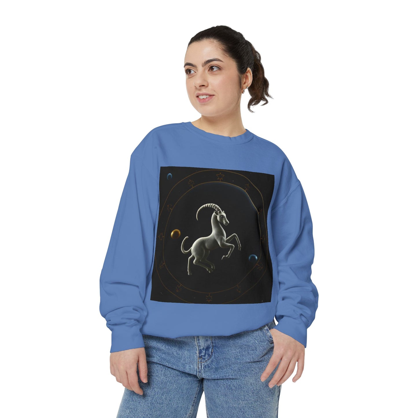 Garment-Dyed Sweatshirt, Unisex, Space Animal Design v1, Capricorn