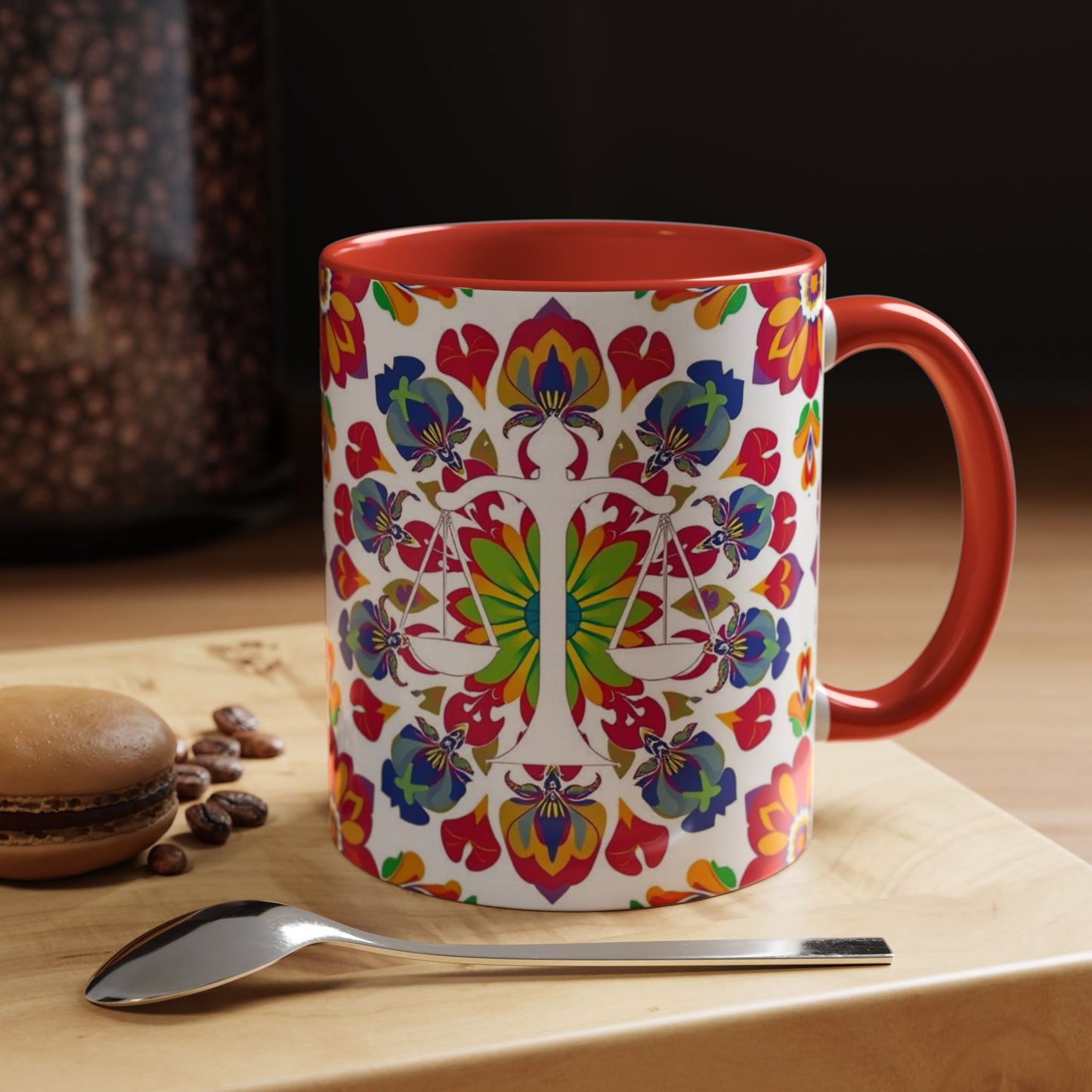 Accent Coffee Mug, Libra, Zodiac v1, Flower Pattern, (11, 15oz)