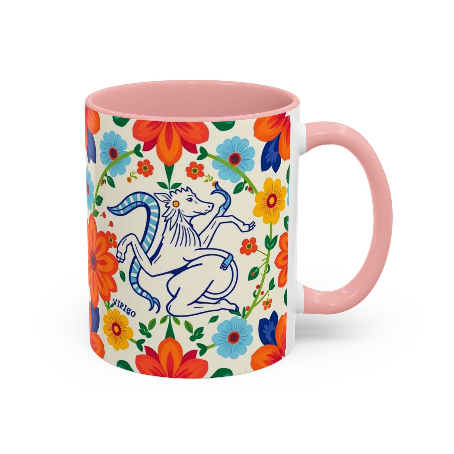Accent Coffee Mug, Virgo, Zodiac v2. Flower Pattern, (11, 15oz)