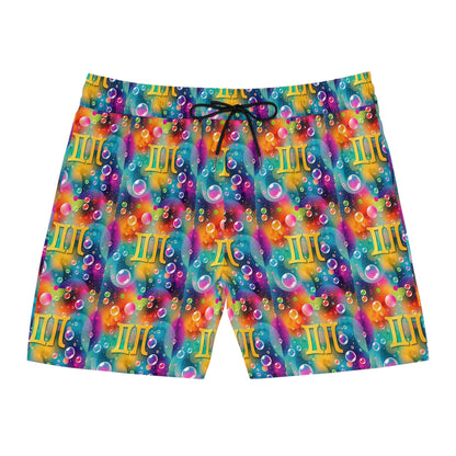 Men's Mid-Length Swim Shorts, (AOP), Gemini, Zodiac, Bubble Pattern