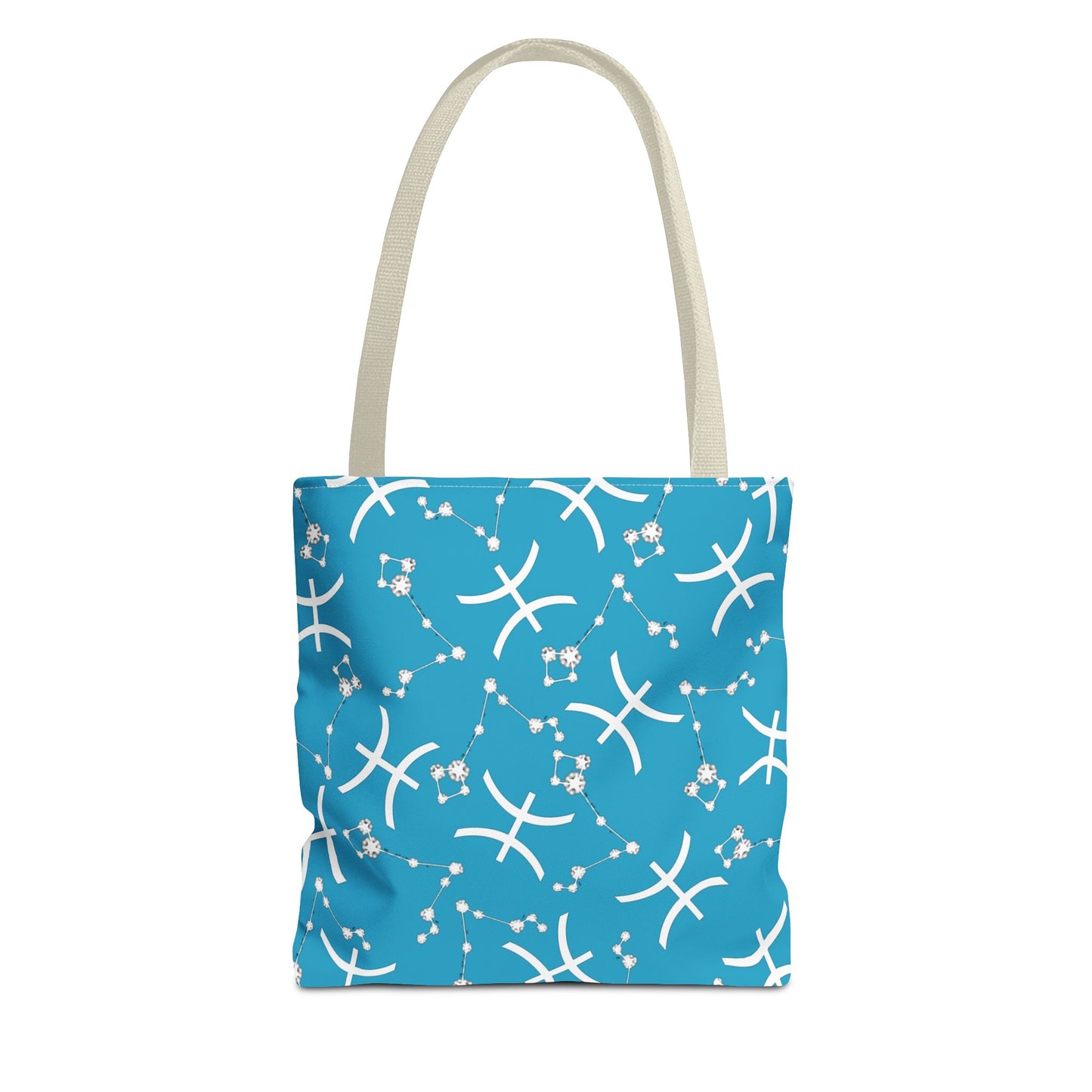 Tote Bag, Pisces Zodiac Sign, AOP, (Turquoise, White)