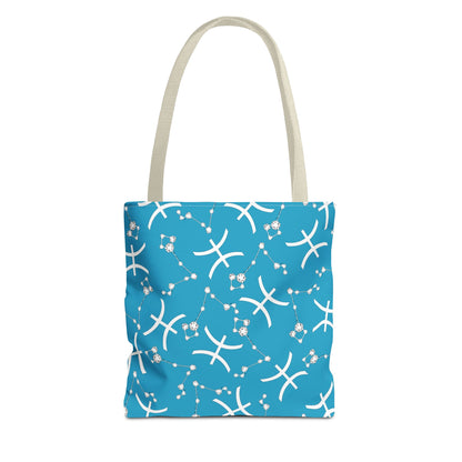 Tote Bag, Pisces Zodiac Sign, AOP, (Turquoise, White)