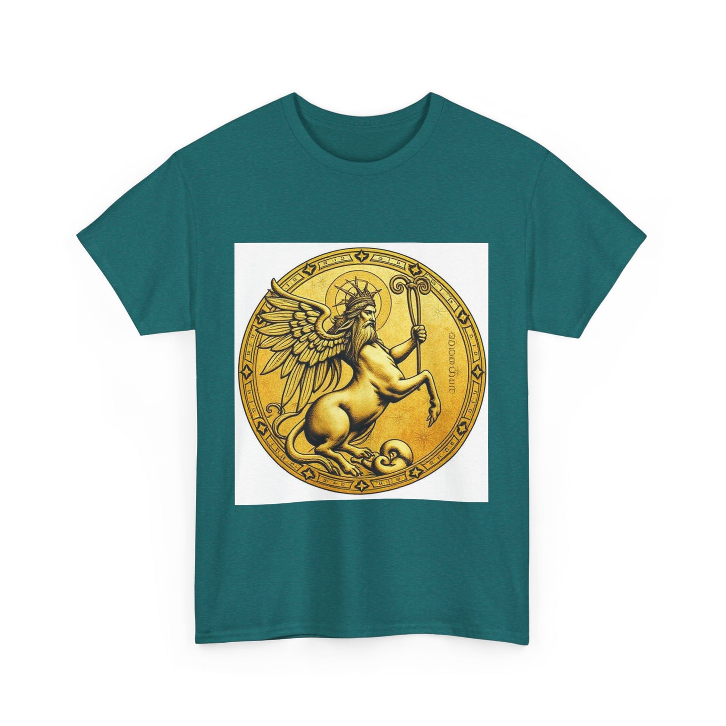 Unisex Heavy Cotton T-Shirt, Golden Angel Coin, Virgo Zodiac Design