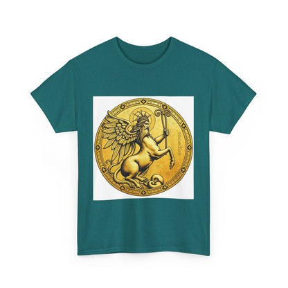 Unisex Heavy Cotton T-Shirt, Golden Angel Coin, Virgo Zodiac Design
