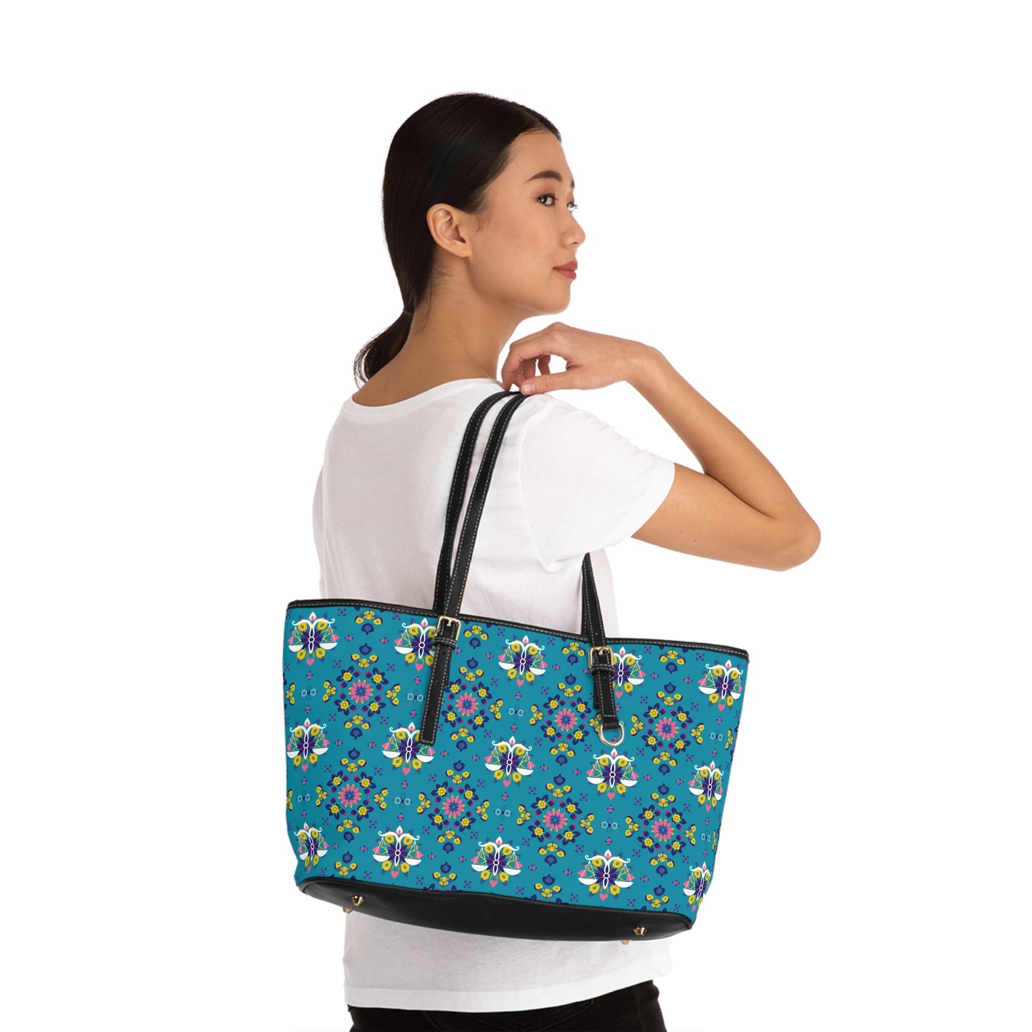 Leather Shoulder Bag, Libra, Zodiac v1, Flower Pattern