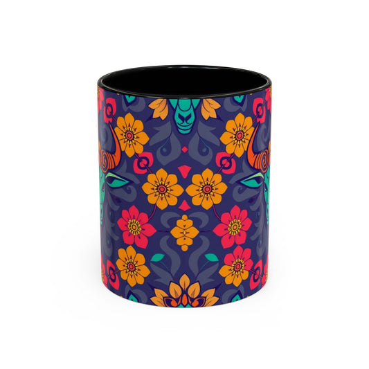Accent Coffee Mug, Taurus, Zodiac. Flower Pattern, (11, 15oz)