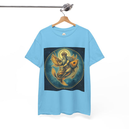 Unisex Heavy Cotton T-Shirt, Pisces King v1, Zodiac Design