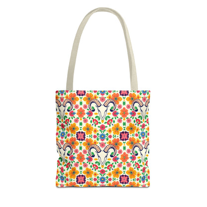 Tote Bag, (AOP), Aries, Zodiac v2, Flower Pattern