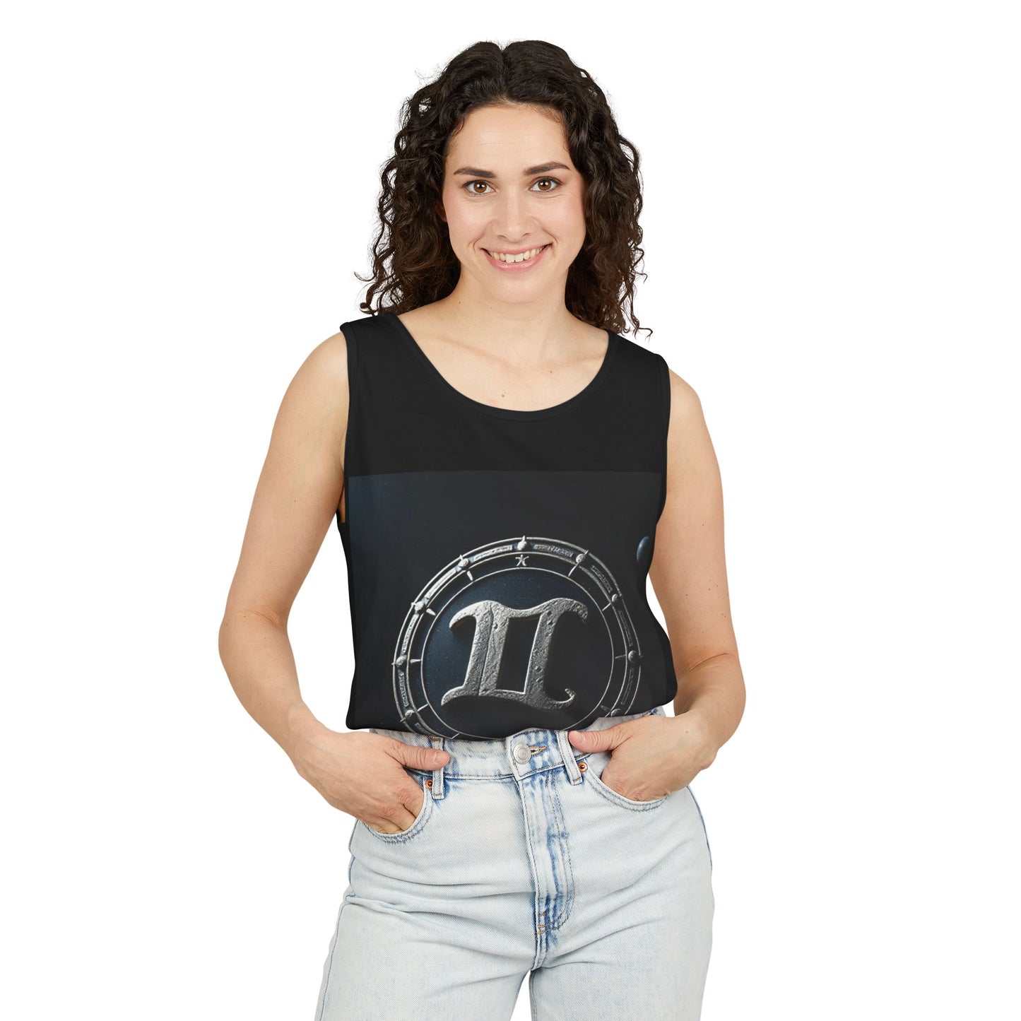 Unisex Garment-Dyed, Tank Top, Gemini Design, Space Symbol v1, 100% US cotton