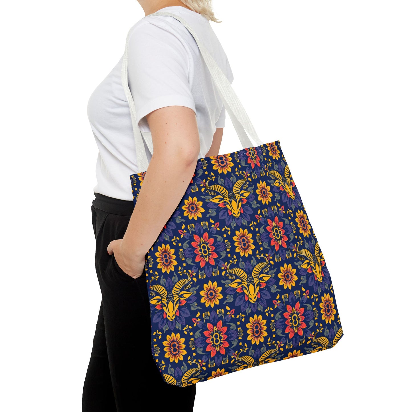 Tote Bag, (AOP), Taurus, Zodiac v3, Flower Pattern