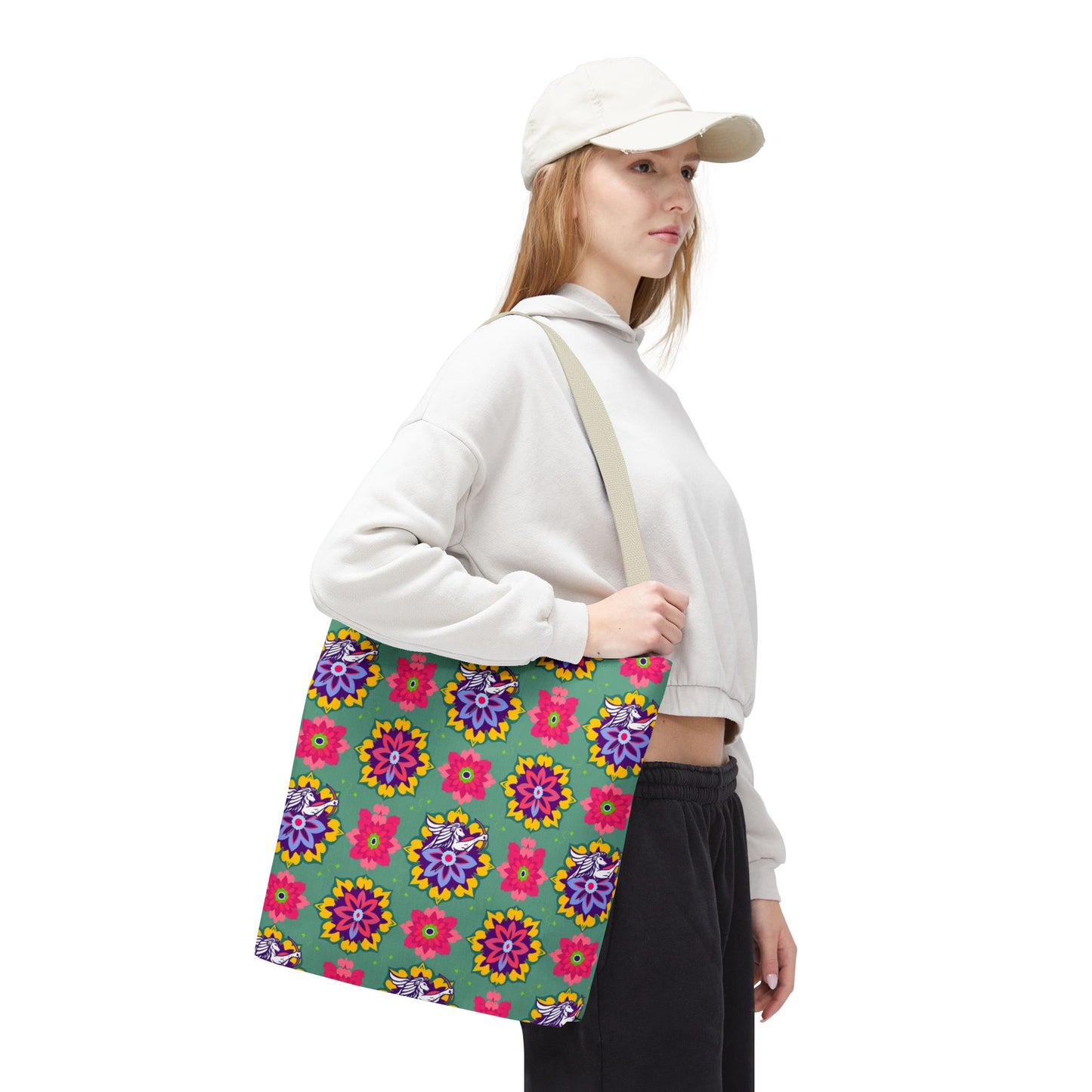 Tote Bag, (AOP), Sagittarius, Zodiac v4, Flower Pattern