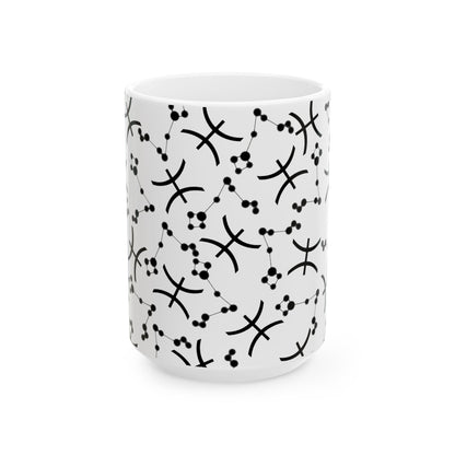 Ceramic Mug, (11oz, 15oz), Ceramic Coffee Mug, AOP, Constellation & Symbol, Pisces Zodiac Design