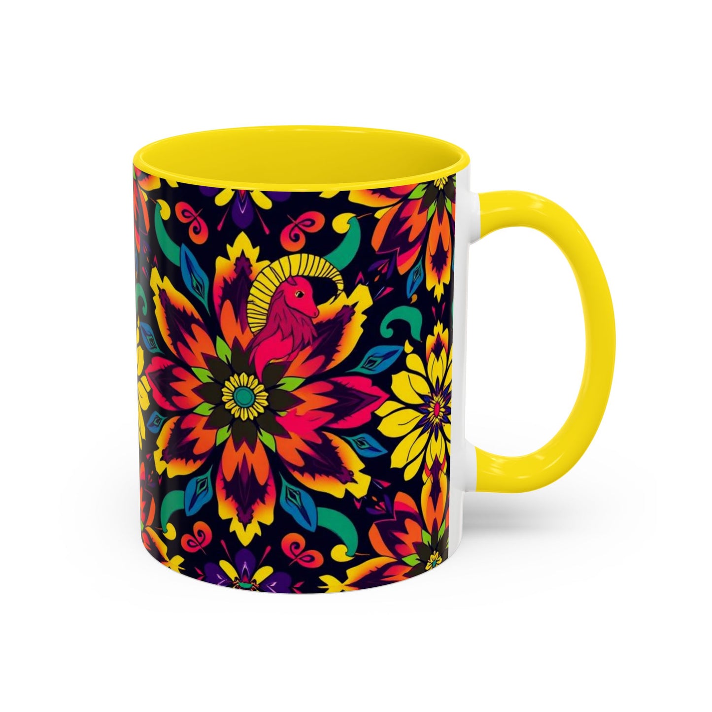 Accent Coffee Mug, Capricorn, Zodiac v4, Flower Pattern, (11, 15oz)