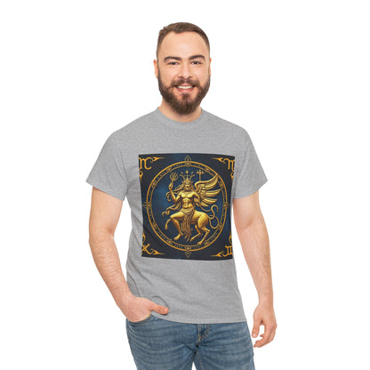 Unisex Heavy Cotton T-Shirt, Gold Angel, Symbol, Virgo Zodiac Design