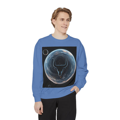 Garment-Dyed Sweatshirt, Unisex, Space Animal Design, Taurus