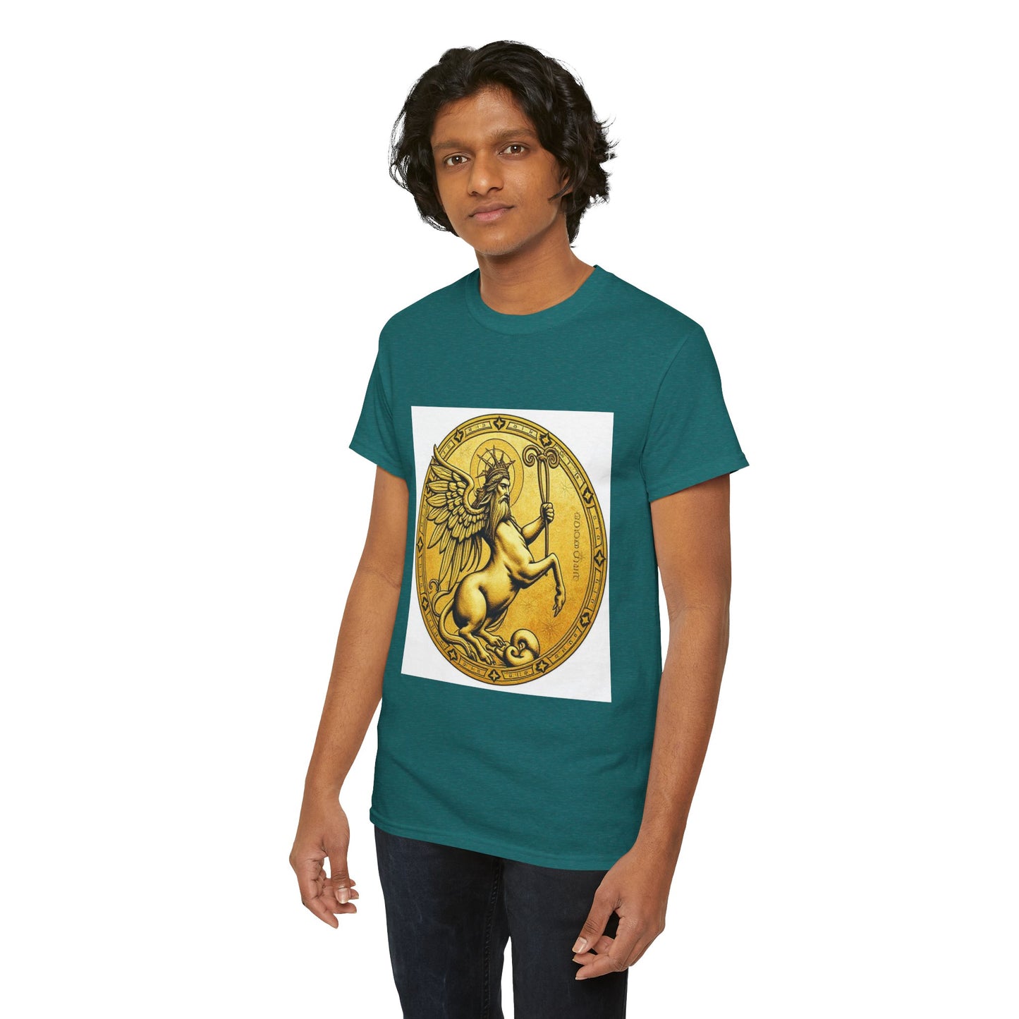 Unisex Heavy Cotton T-Shirt, Golden Angel Coin, Virgo Zodiac Design
