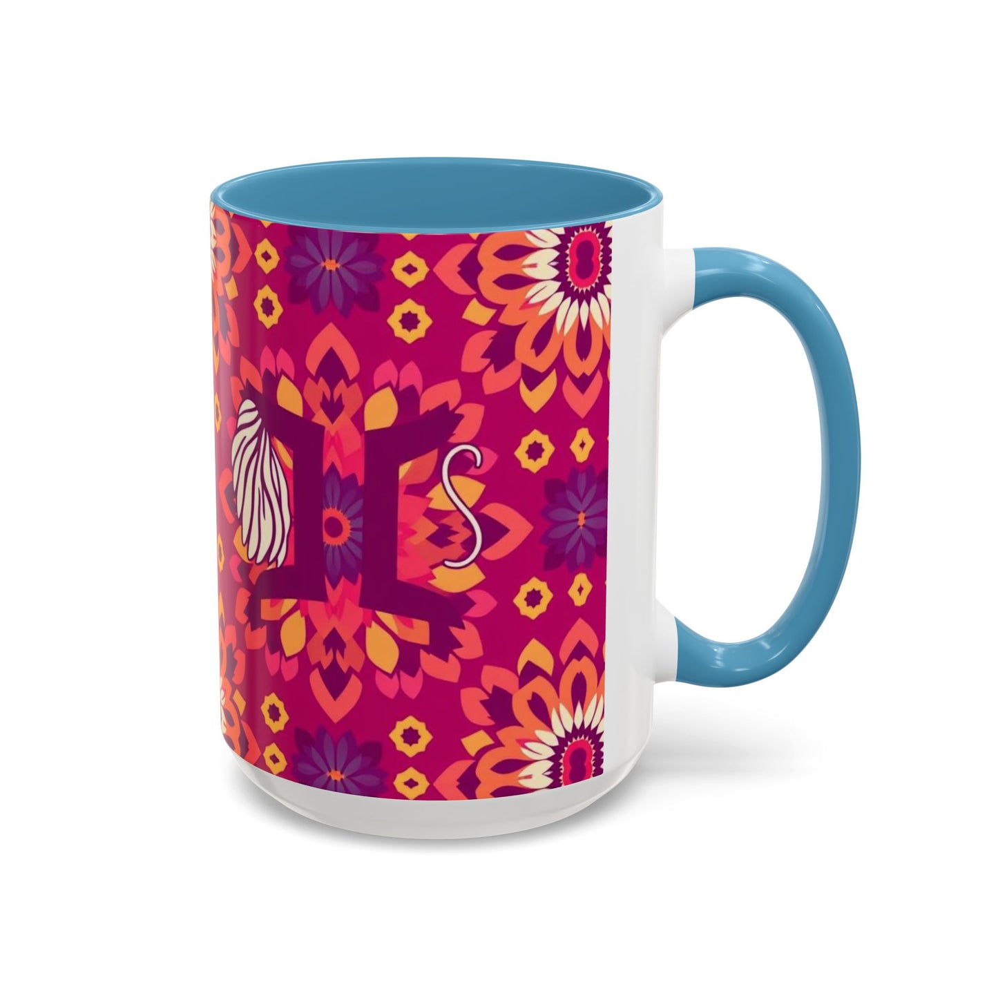 Accent Coffee Mug, Gemini, Zodiac v1, Flower Pattern, (11, 15oz)