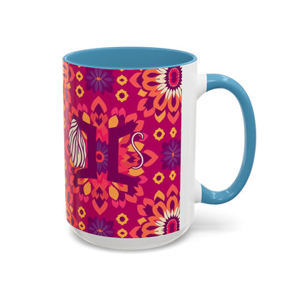 Accent Coffee Mug, Gemini, Zodiac v1, Flower Pattern, (11, 15oz)