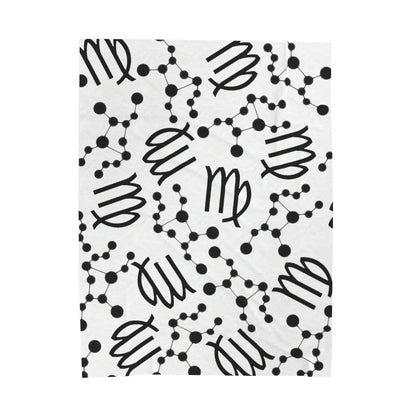 Velveteen Plush Blanket, Virgo Zodiac Sign, Constellation & Symbol, White, 100% polyester