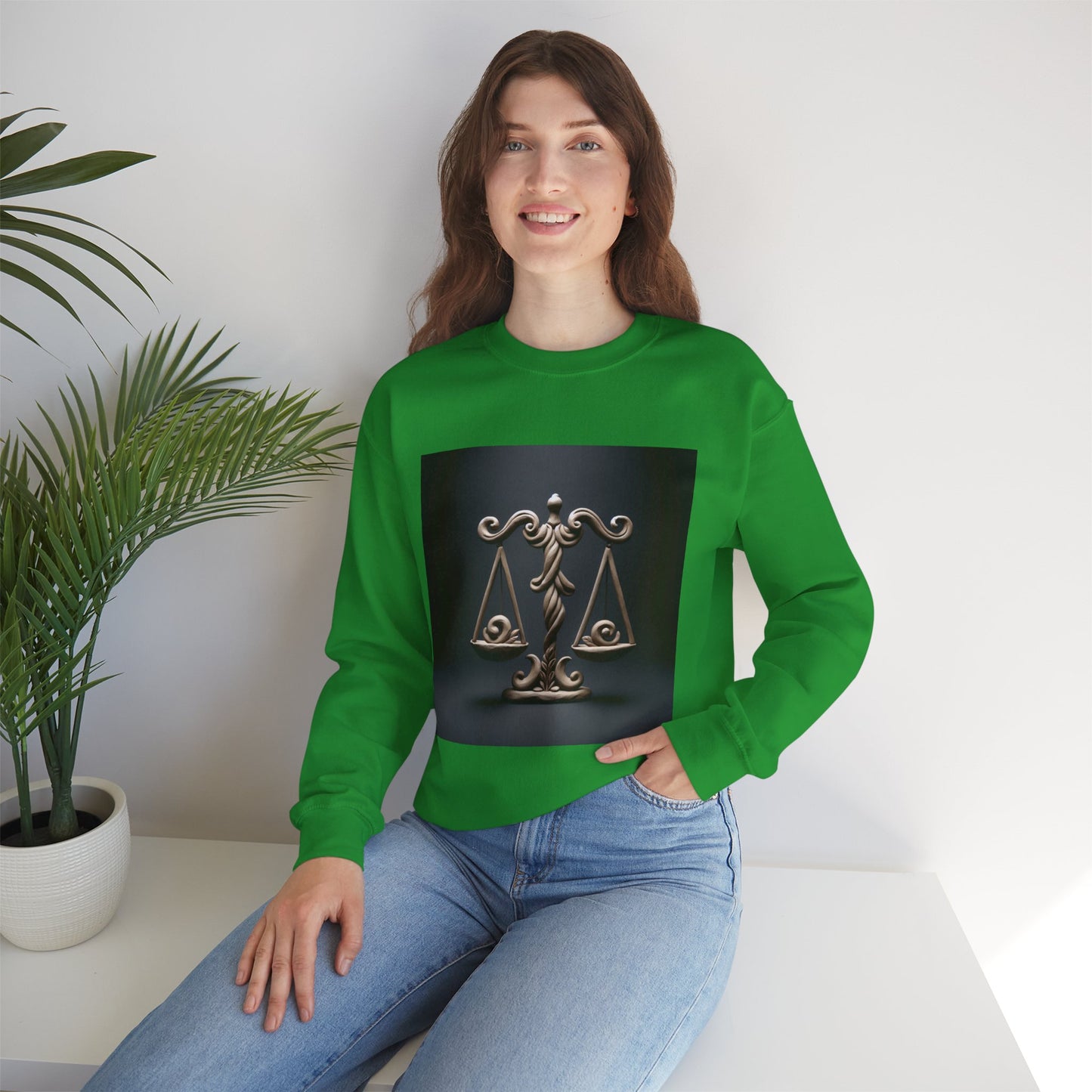 Unisex Heavy Blend™ Crewneck Sweatshirt, Brown Scale, Libra Zodiac Design