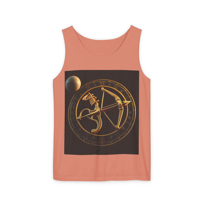Unisex Garment-Dyed, Tank Top, Sagittarius Design, Planet Symbol v1, 100% US cotton