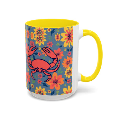 Accent Coffee Mug, Cancer, Zodiac v1, Flower Pattern, (11, 15oz)