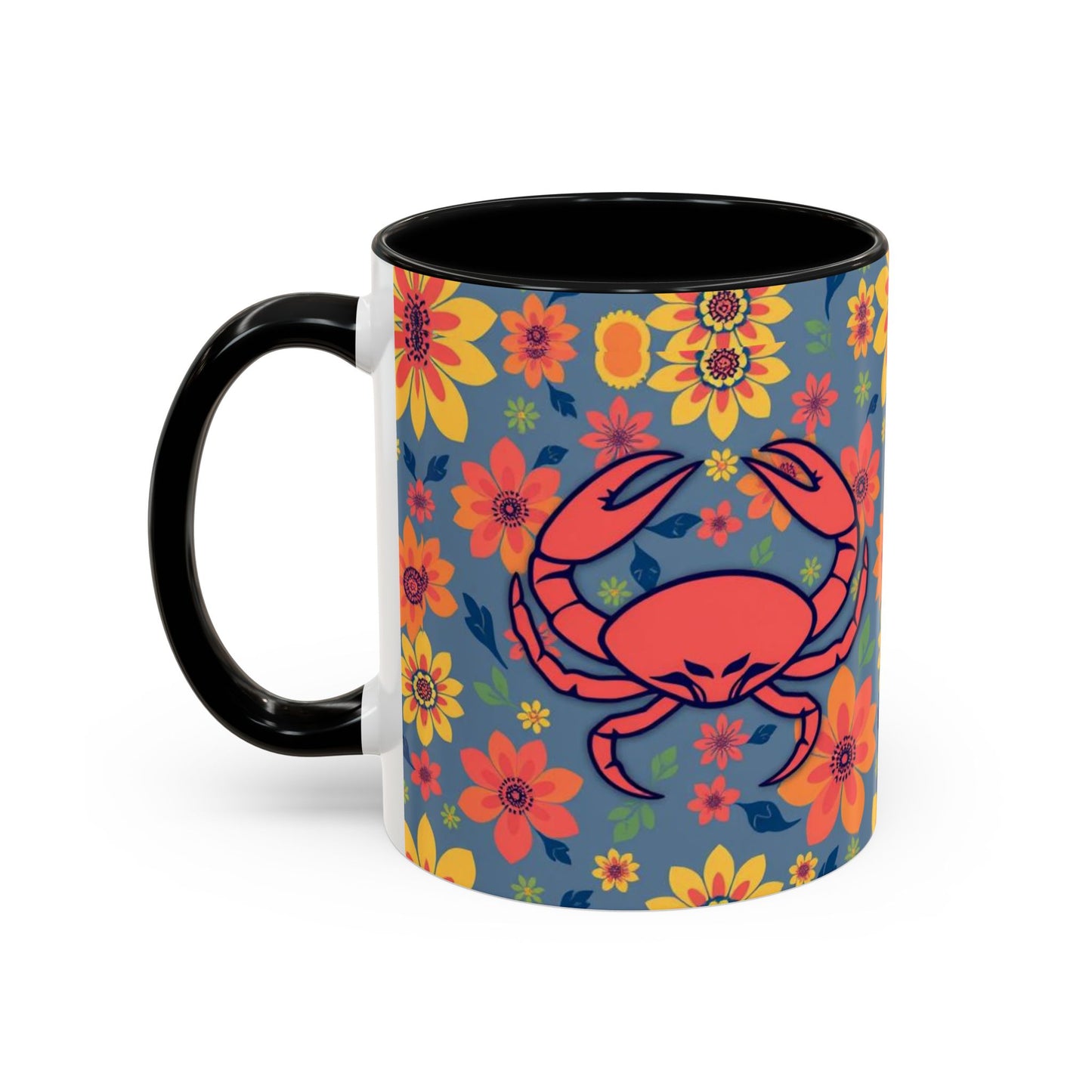 Accent Coffee Mug, Cancer, Zodiac v1, Flower Pattern, (11, 15oz)