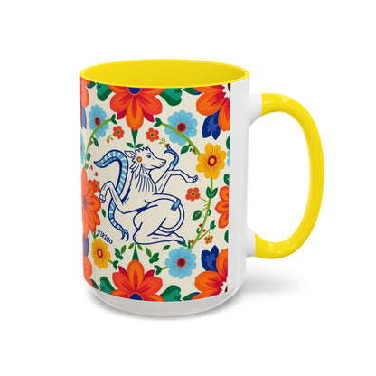 Accent Coffee Mug, Virgo, Zodiac v2. Flower Pattern, (11, 15oz)