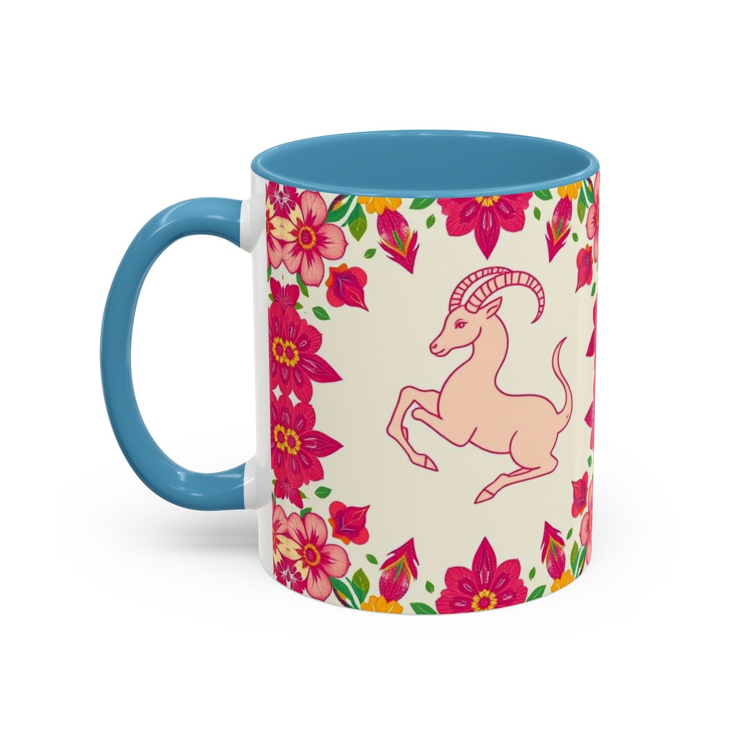 Accent Coffee Mug, Capricorn, Zodiac v2, Flower Pattern, (11, 15oz)