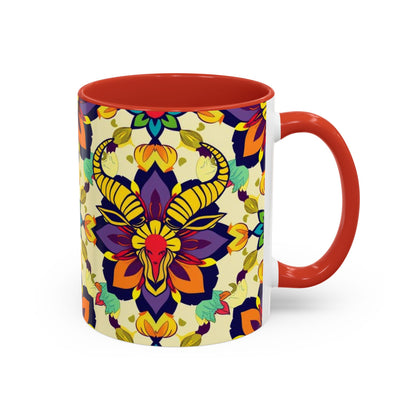 Accent Coffee Mug, Taurus, Zodiac v3. Flower Pattern, (11, 15oz)
