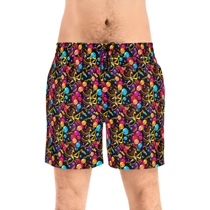 Men's Mid-Length Swim Shorts, (AOP), Sagittarius, Zodiac v2, Bubble Pattern