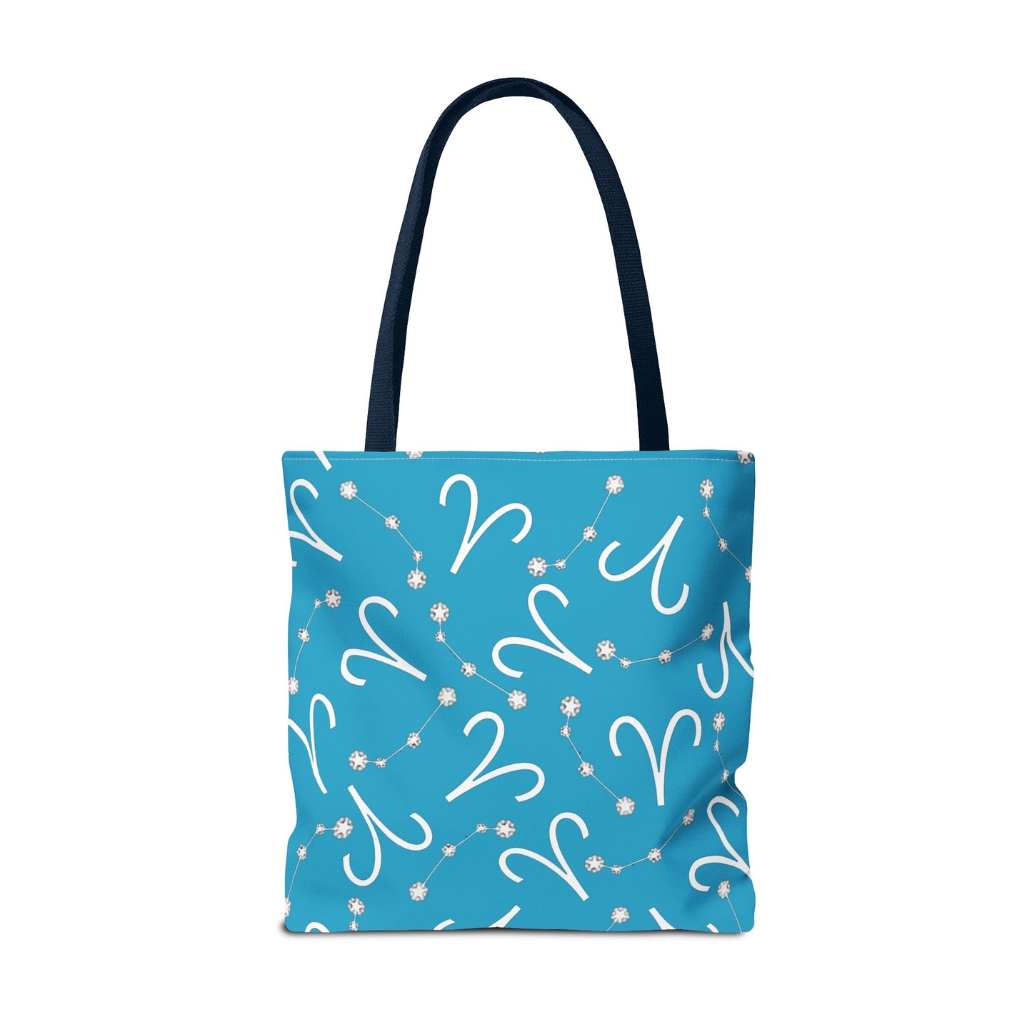 Tote Bag, Aries Zodiac Sign, AOP, (Turquoise, White)
