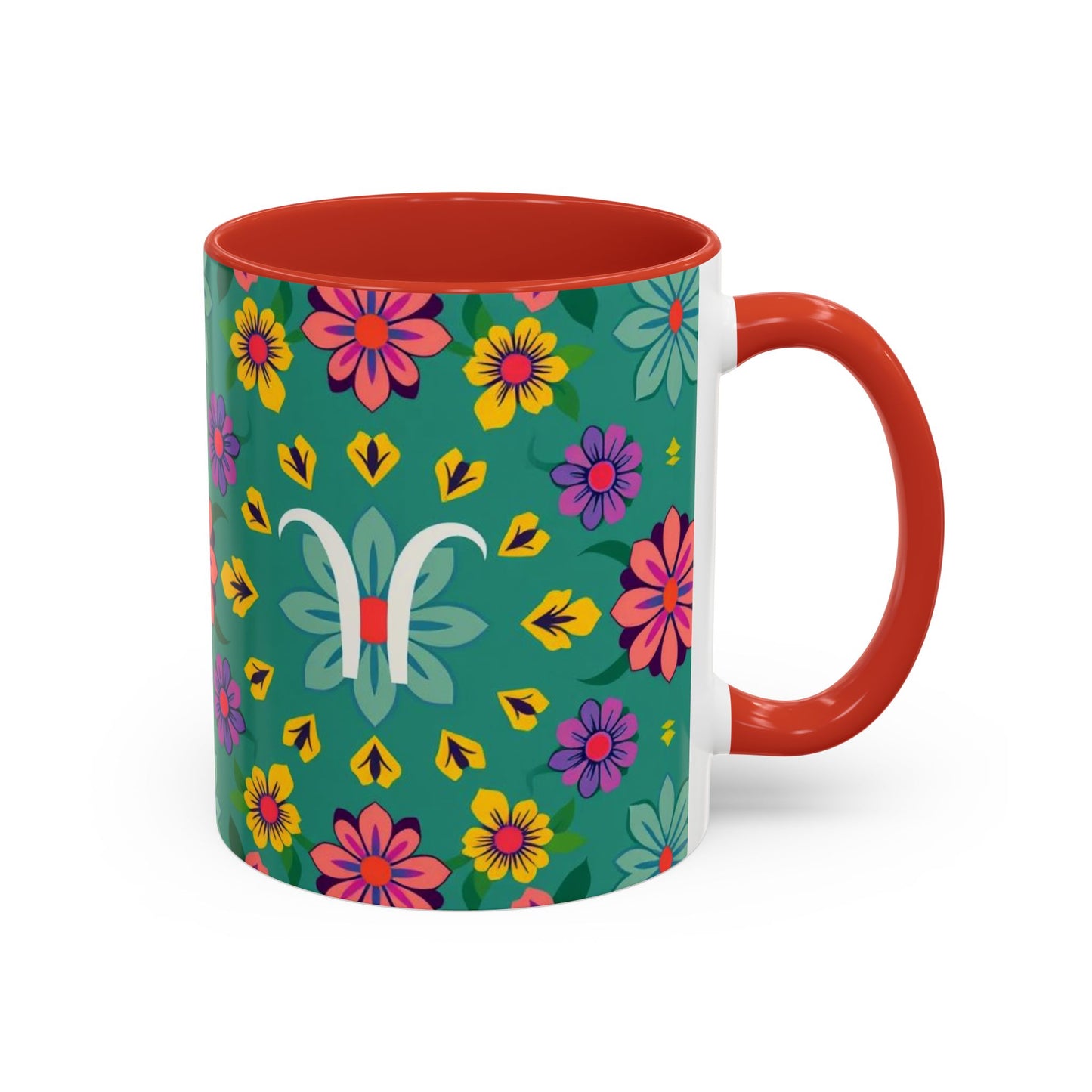 Accent Coffee Mug, Aquarius, Zodiac v3, Flower Pattern, (11, 15oz)