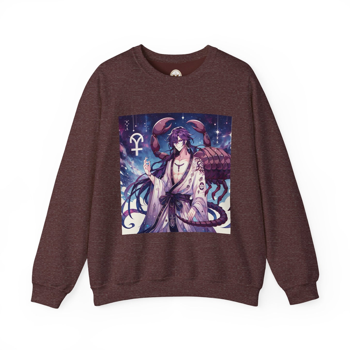 Unisex Heavy Blend™ Crewneck Sweatshirt, Scorpio Zodiac Design, purple scorpion anime