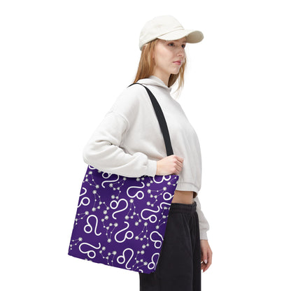 Tote Bag, Leo Zodiac Sign, AOP, (Purple, White)
