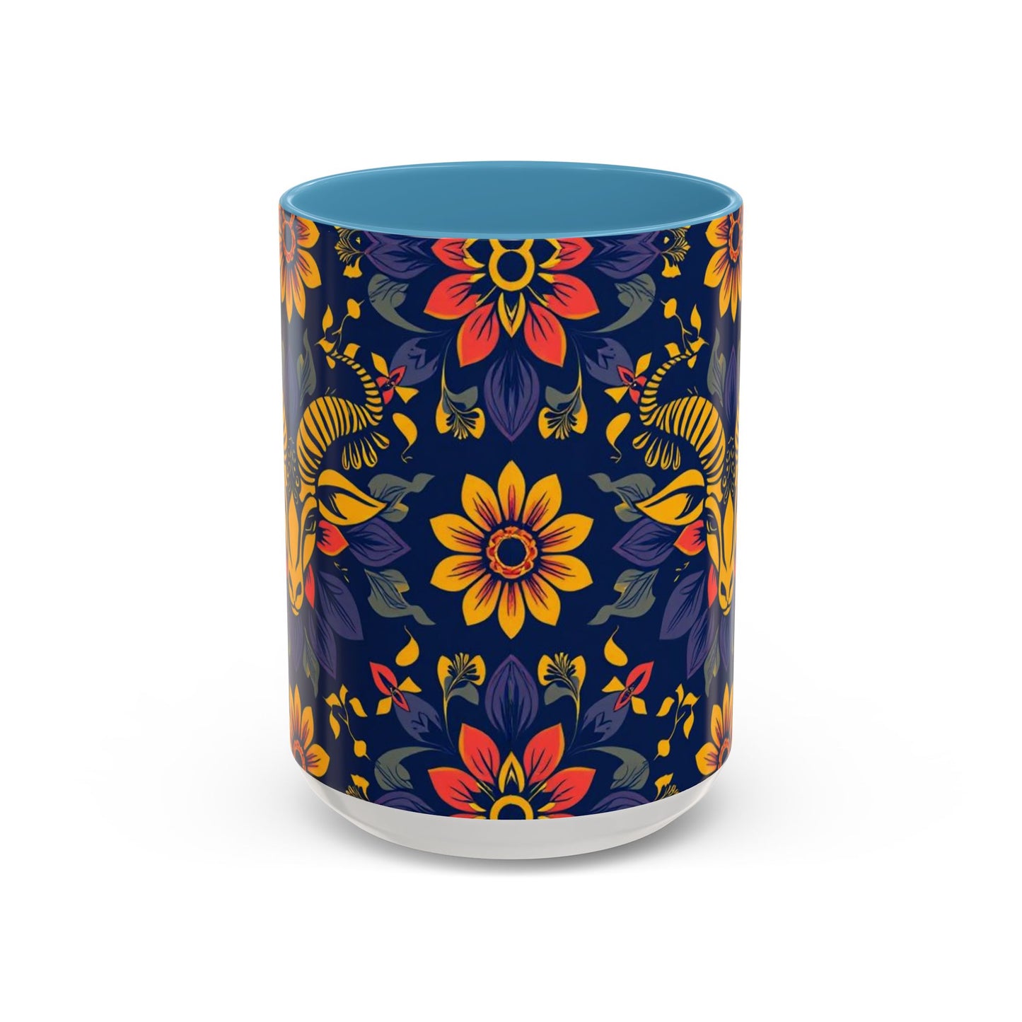 Accent Coffee Mug, Taurus, Zodiac v1. Flower Pattern, (11, 15oz)