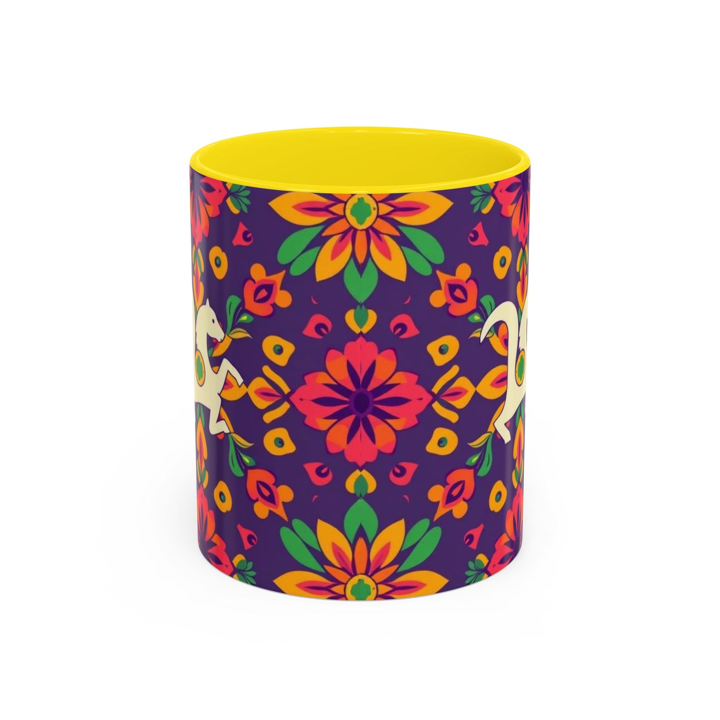 Accent Coffee Mug, Aquarius, Zodiac v2, Flower Pattern, (11, 15oz)