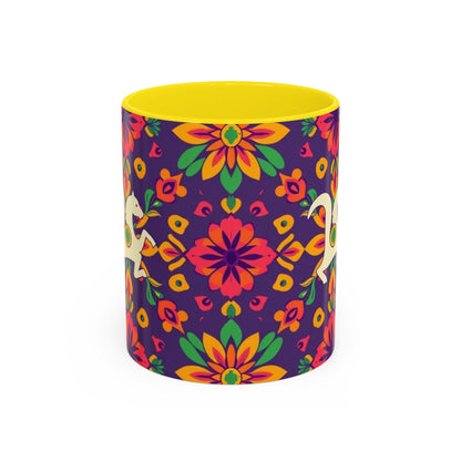 Accent Coffee Mug, Aquarius, Zodiac v2, Flower Pattern, (11, 15oz)