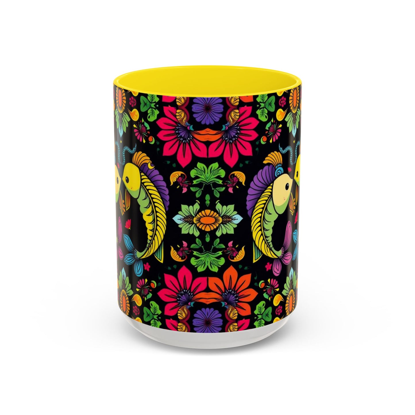 Accent Coffee Mug, Pisces, Zodiac v3, Flower Pattern, (11, 15oz)