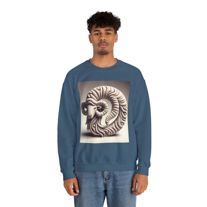 Unisex Heavy Blend™ Crewneck Sweatshirt, Round Statue, Aries Zodiac Design