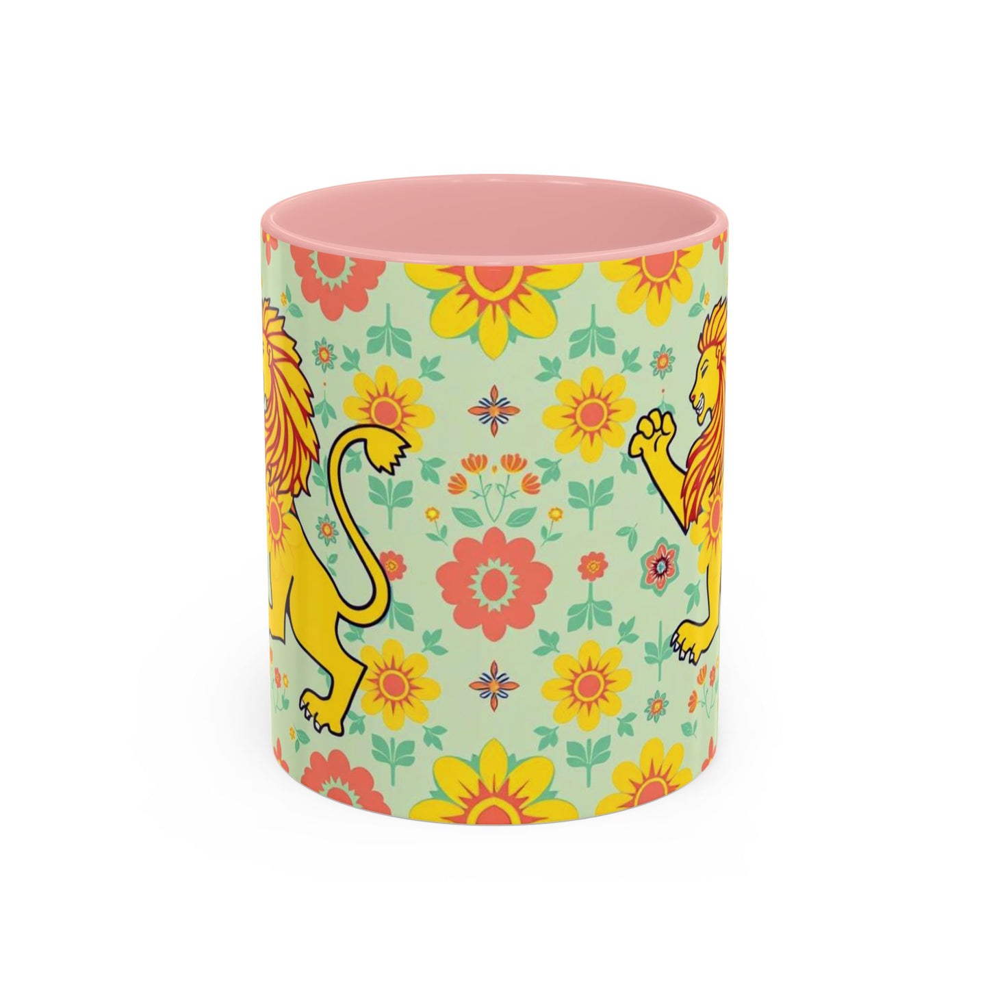 Accent Coffee Mug, Leo, Zodiac v2, Flower Pattern, (11, 15oz)