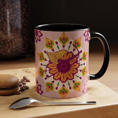 Accent Coffee Mug, Sagittarius, Zodiac v4. Flower Pattern, (11, 15oz)