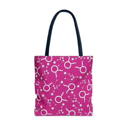 Tote Bag, Taurus Zodiac Sign, AOP, (Pink, White)