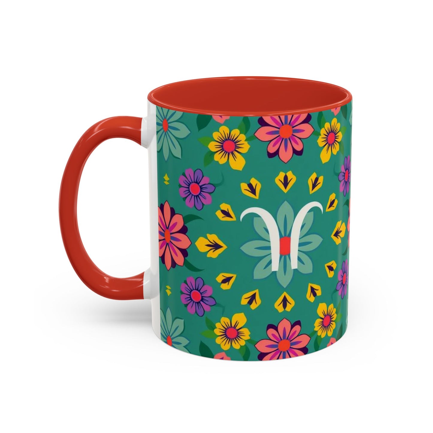 Accent Coffee Mug, Aquarius, Zodiac v3, Flower Pattern, (11, 15oz)