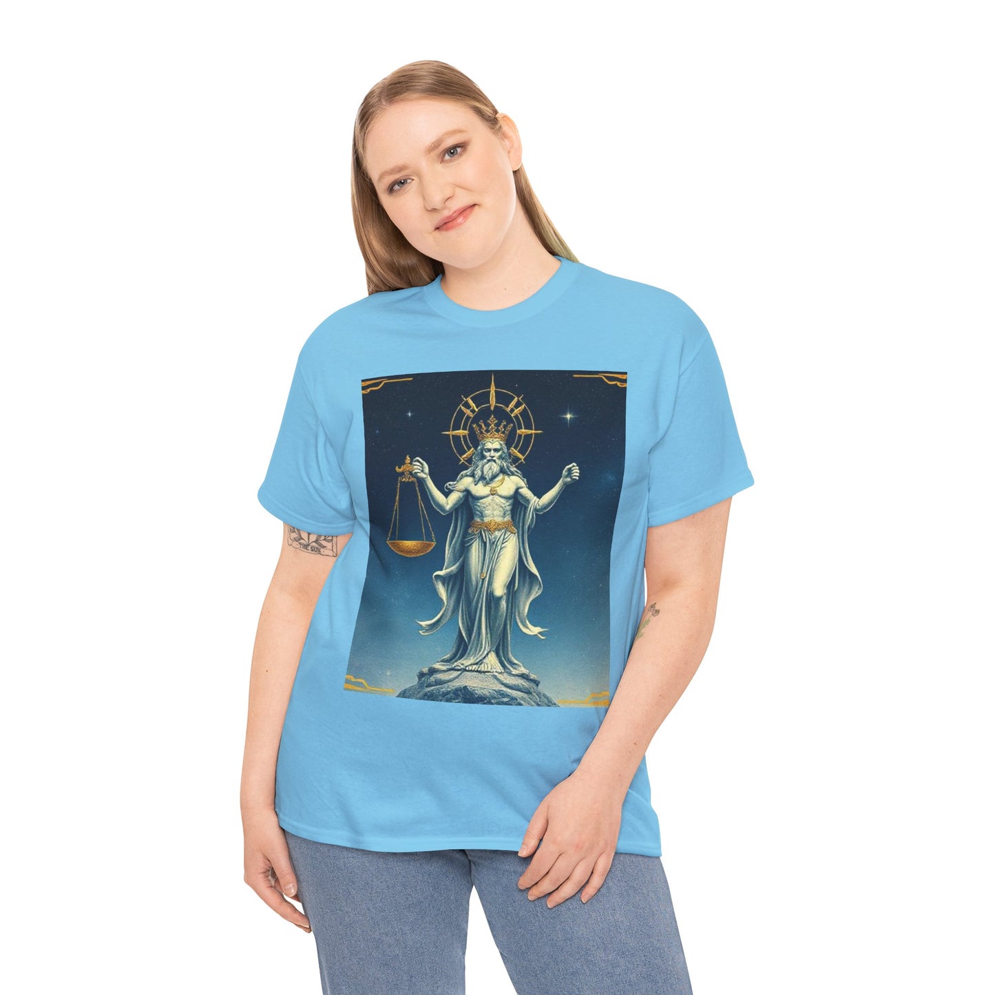 Unisex Heavy Cotton T-Shirt, Space, Libra God, Zodiac Design