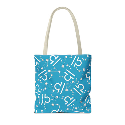Tote Bag, Libra Zodiac Sign, AOP, (Turquoise, White)