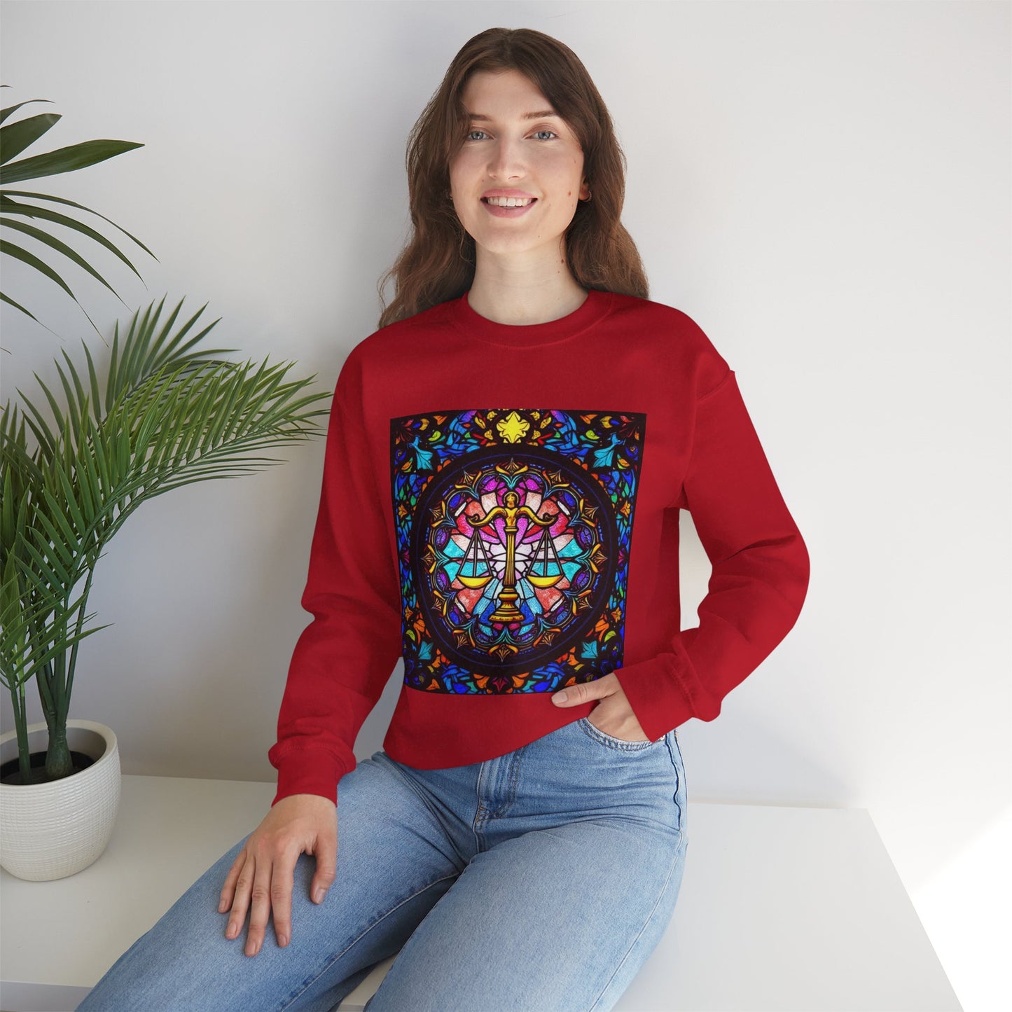 Unisex Heavy Blend™ Crewneck Sweatshirt, Glass 1, Libra Zodiac Design