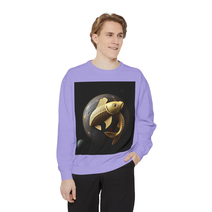 Garment-Dyed Sweatshirt, Unisex, Space Animal Design v1, Pisces